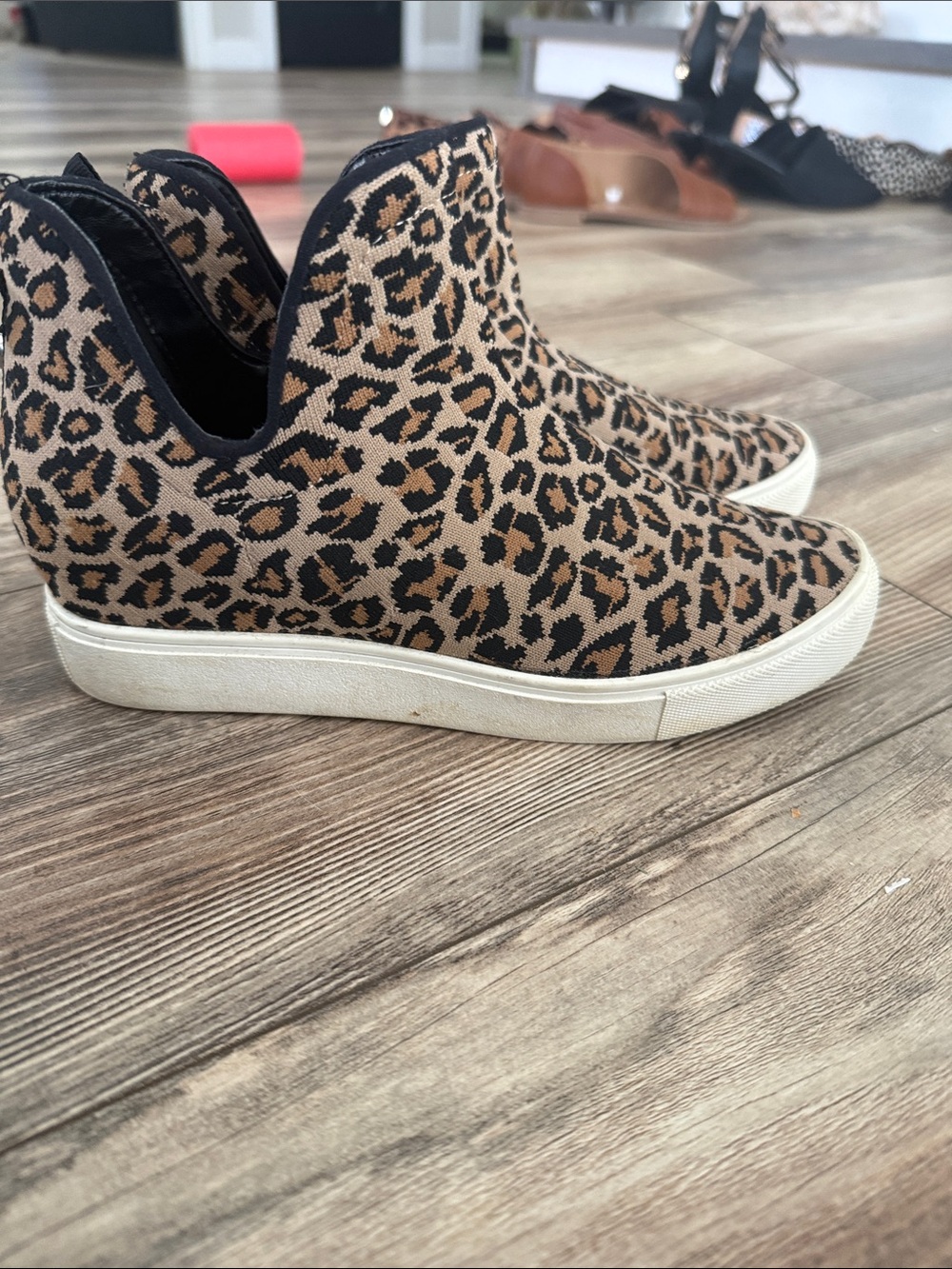 Leopard Print Slip-On Wedge Sneakers - Tan & Black